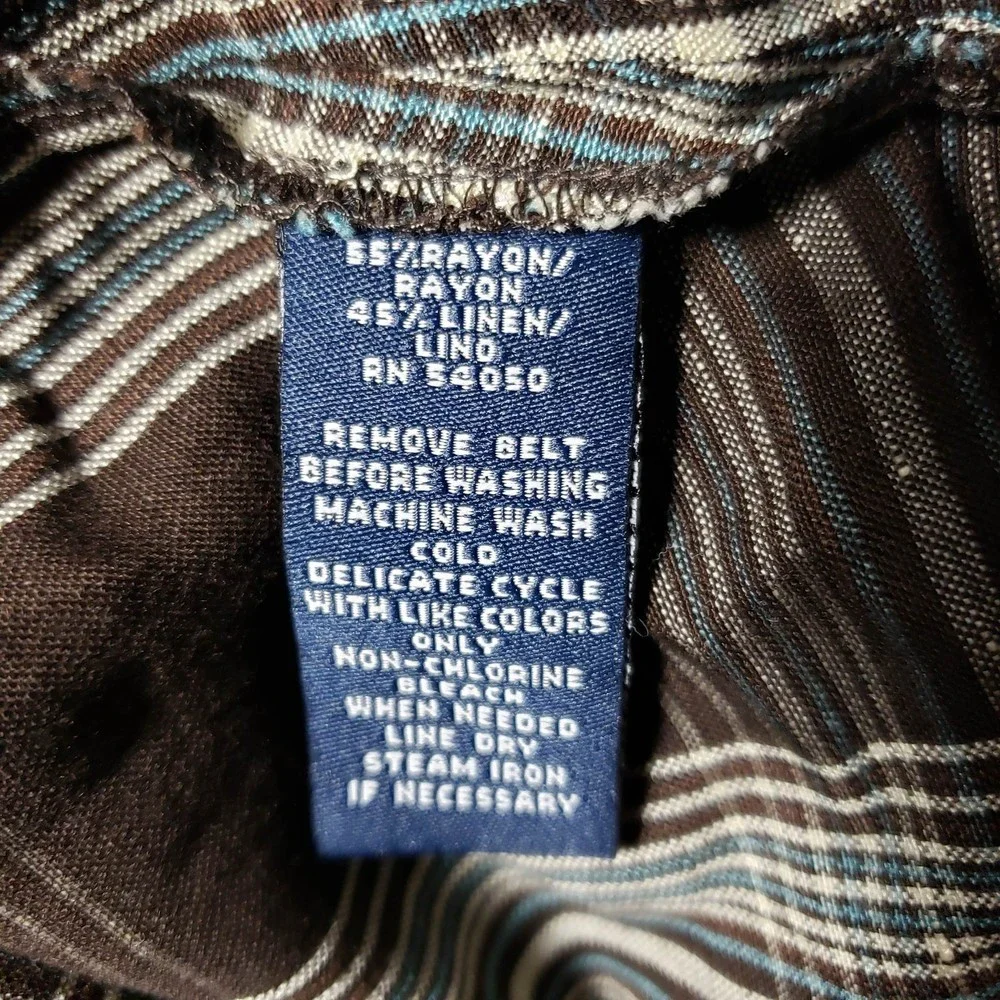 Jones Wear Studio Women's size 14 Rayon Linen Brown Blue & White Skirt